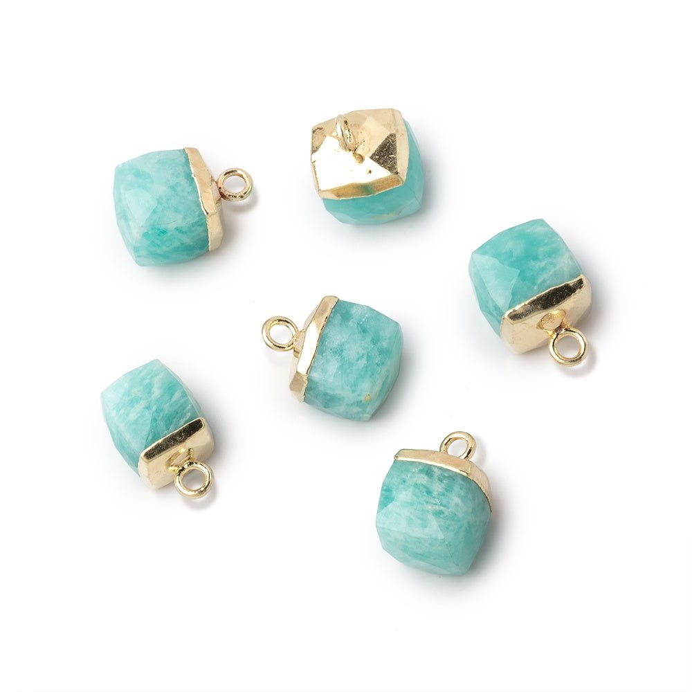 8mm Gold Leafed Amazonite Faceted Cube Focal Pendant 1 piece - Beadsofcambay.com