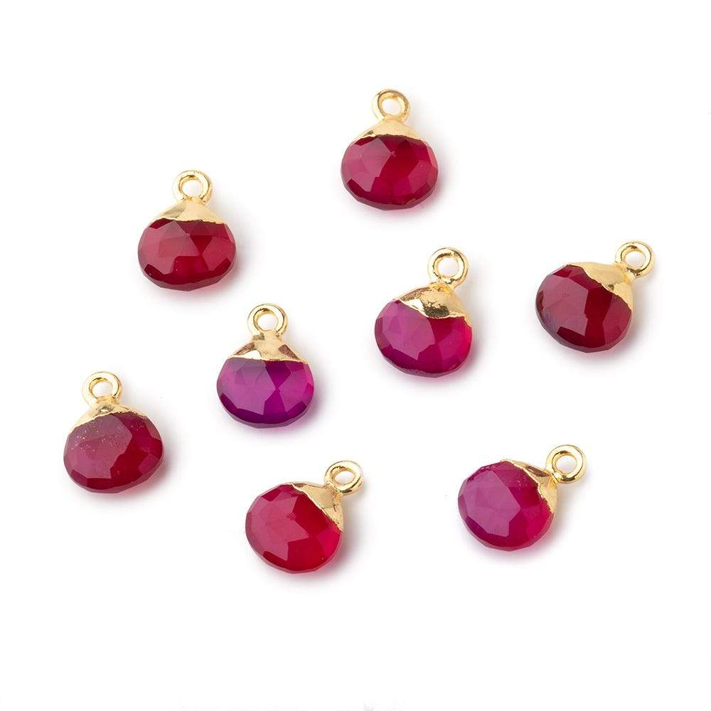 8mm Gold Leafed Berry Pink Chalcedony faceted heart 1 focal bead - Beadsofcambay.com