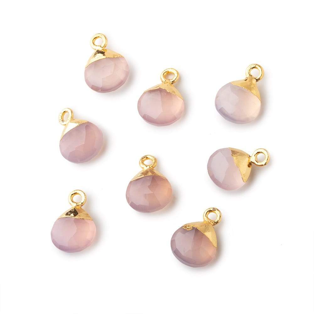 8mm Gold Leafed Blush Pink Chalcedony faceted heart 1 focal bead - Beadsofcambay.com