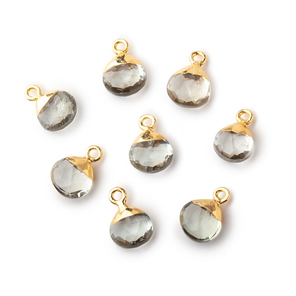 8mm Gold Leafed Green Amethyst faceted heart 1 focal bead - Beadsofcambay.com