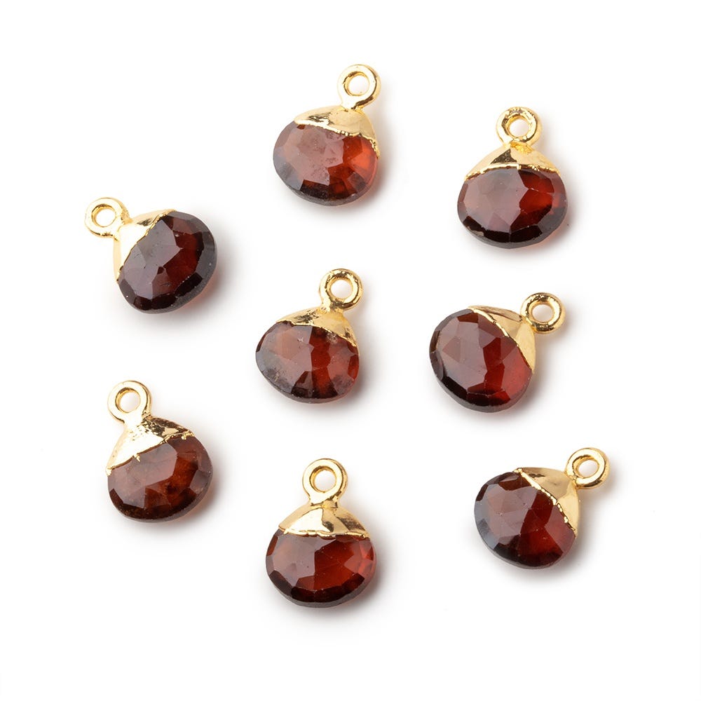 8mm Gold Leafed Hessonite Garnet faceted heart 1 focal bead - Beadsofcambay.com