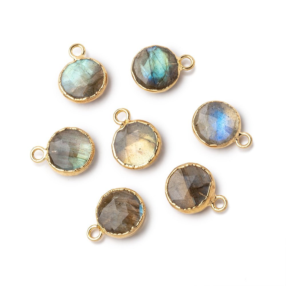 8mm Gold Leafed Labradorite Faceted Coin Focal Pendant 1 piece - Beadsofcambay.com