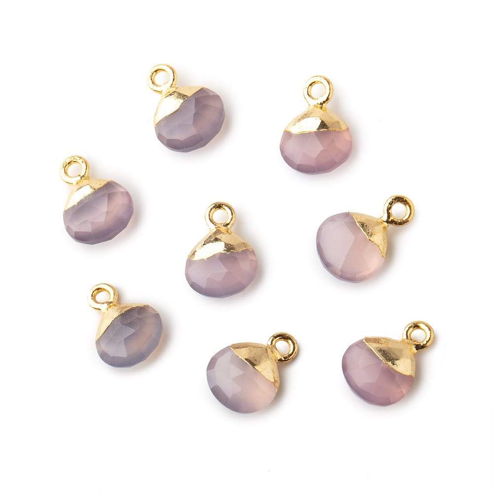 8mm Gold Leafed Lilac Pink Chalcedony faceted heart 1 focal bead - Beadsofcambay.com
