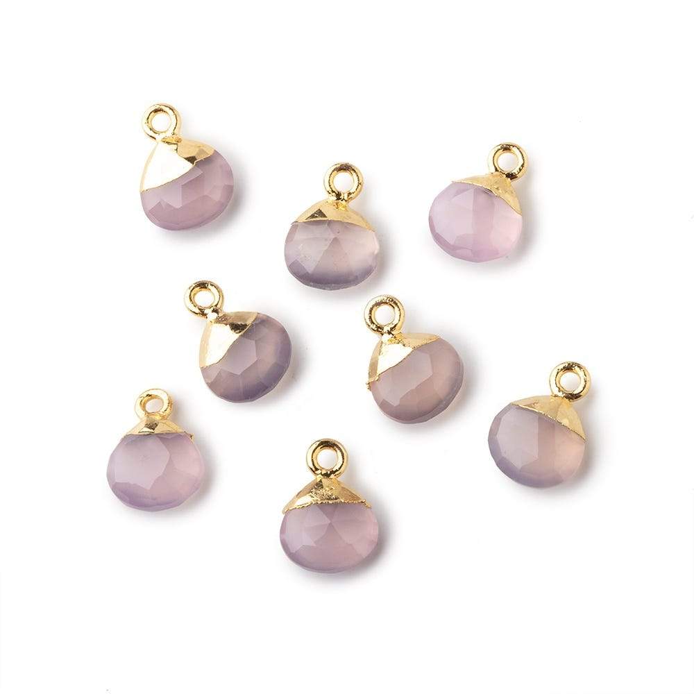 8mm Gold Leafed Rose Pink Chalcedony faceted heart 1 focal bead - Beadsofcambay.com