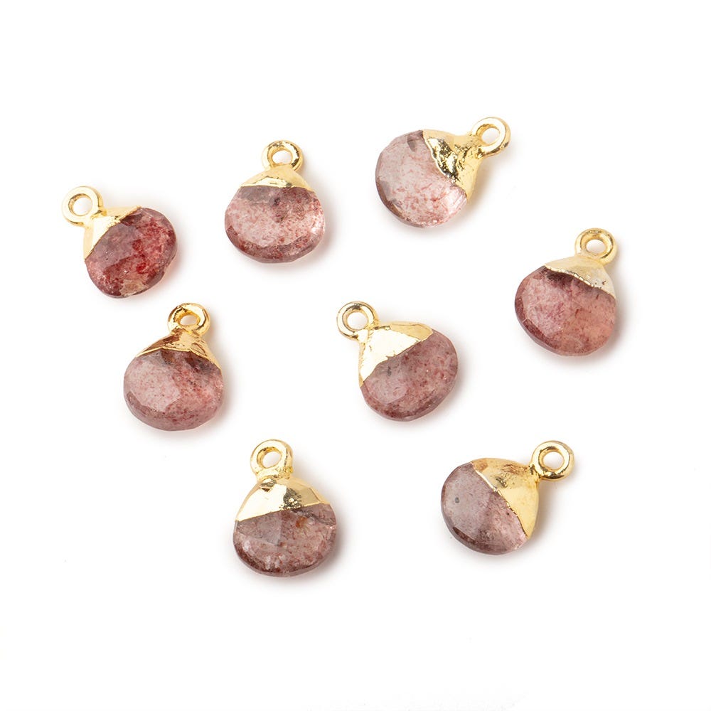 8mm Gold Leafed Strawberry Quartz faceted heart 1 focal bead - Beadsofcambay.com