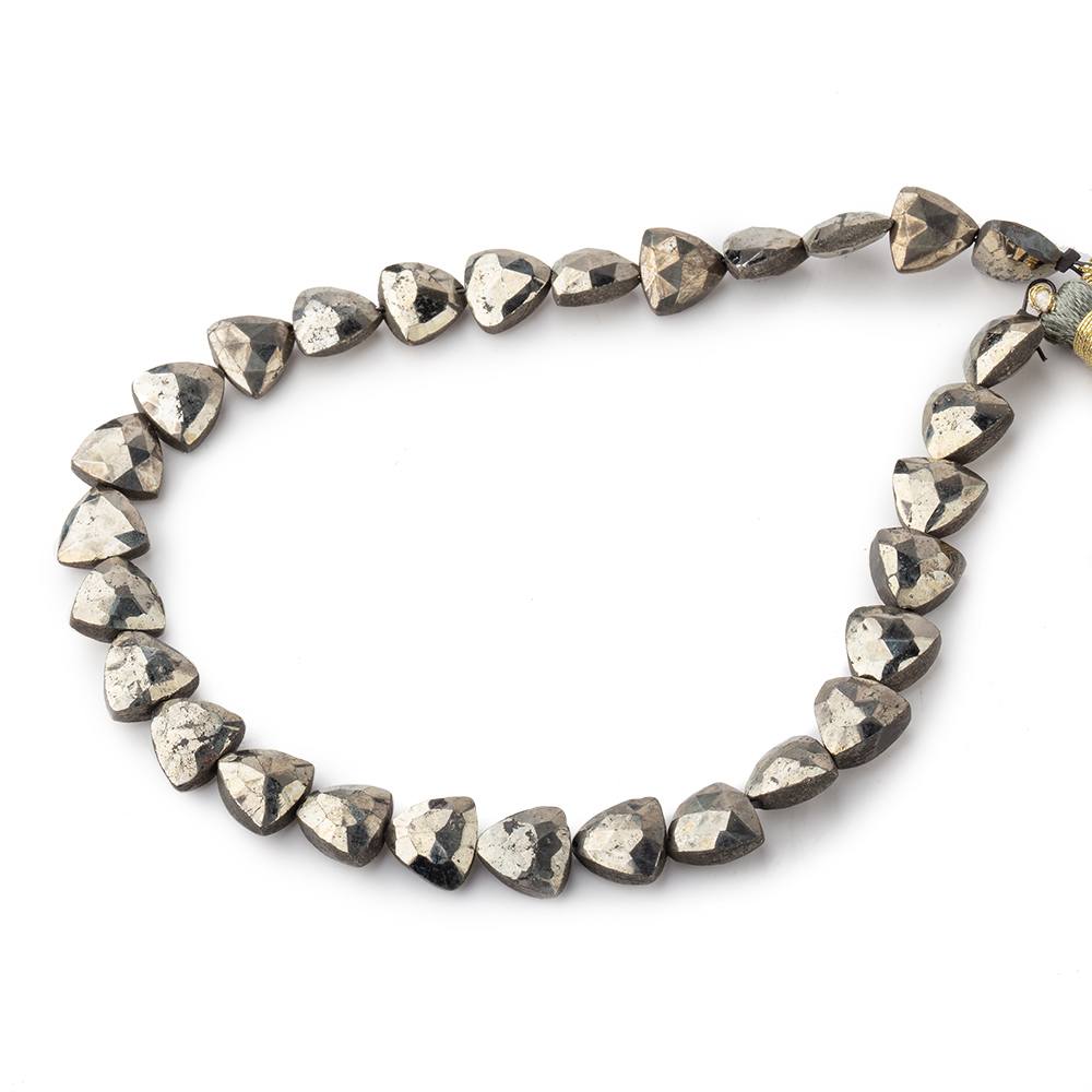 8mm Golden Pyrite Straight Drilled Faceted Flat Trillion 9 inches 29 beads - Beadsofcambay.com