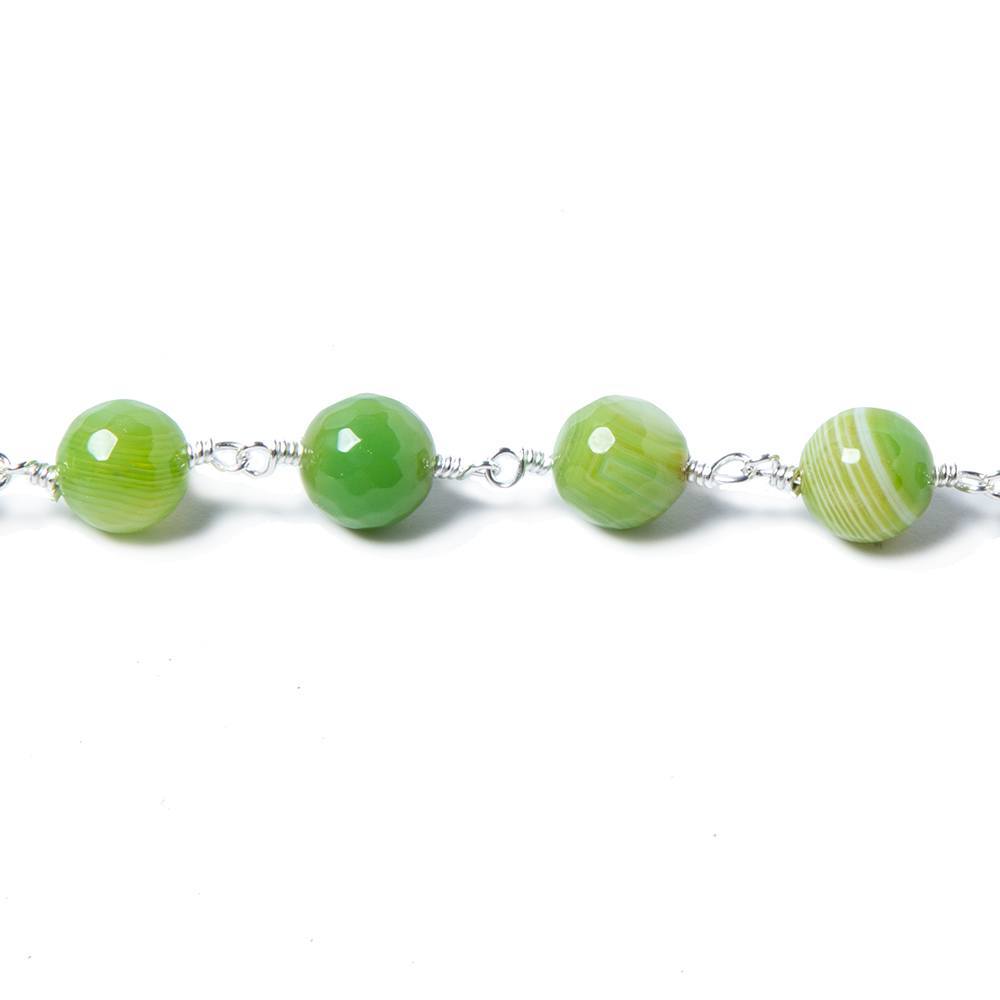 8mm Green Agate plain round Silver plated Chain by the foot 22 pieces - Beadsofcambay.com