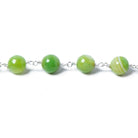 8mm Green Agate plain round Silver plated Chain by the foot 22 pieces - Beadsofcambay.com