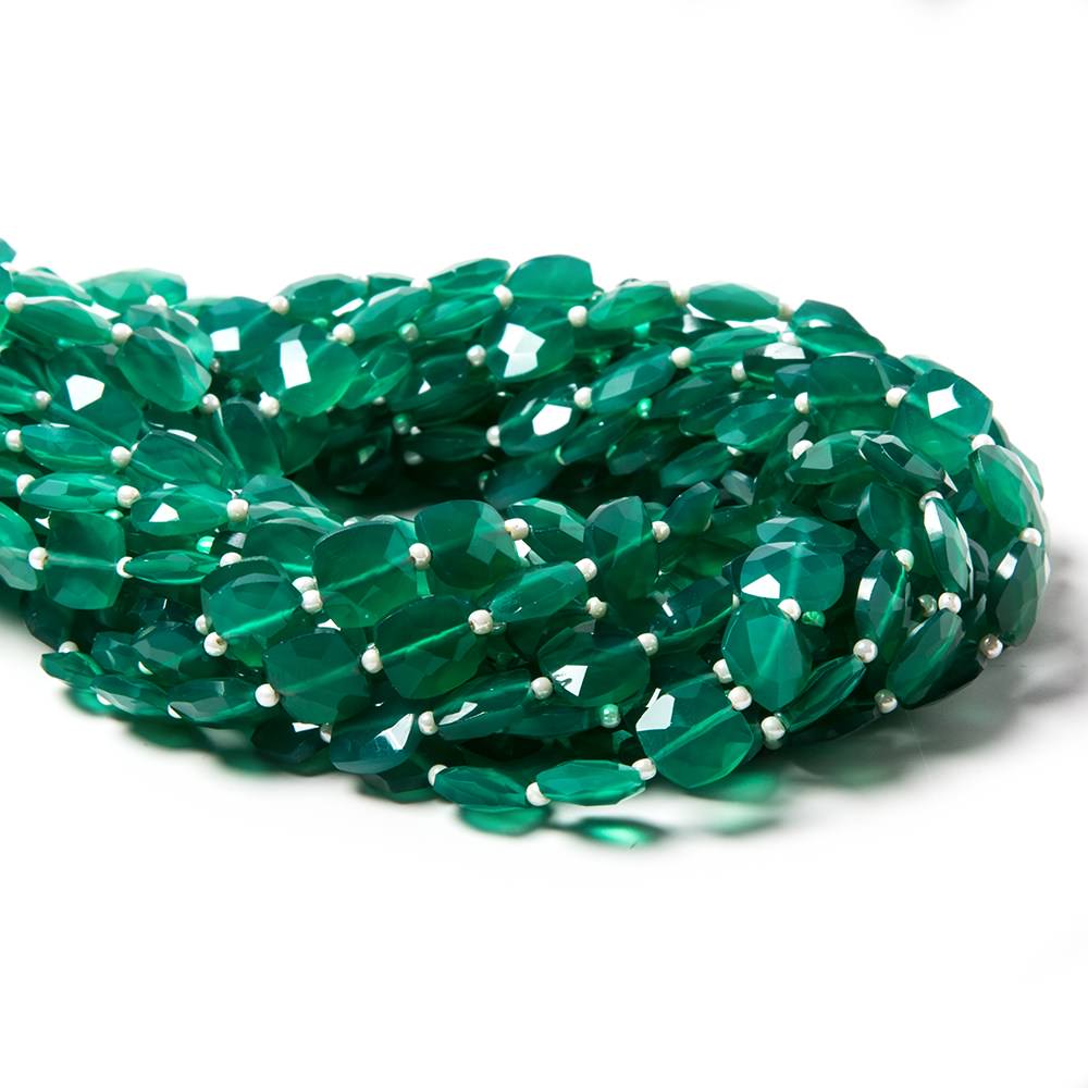 8mm Green Onyx faceted pillow beads 14 inch 36 pieces - Beadsofcambay.com