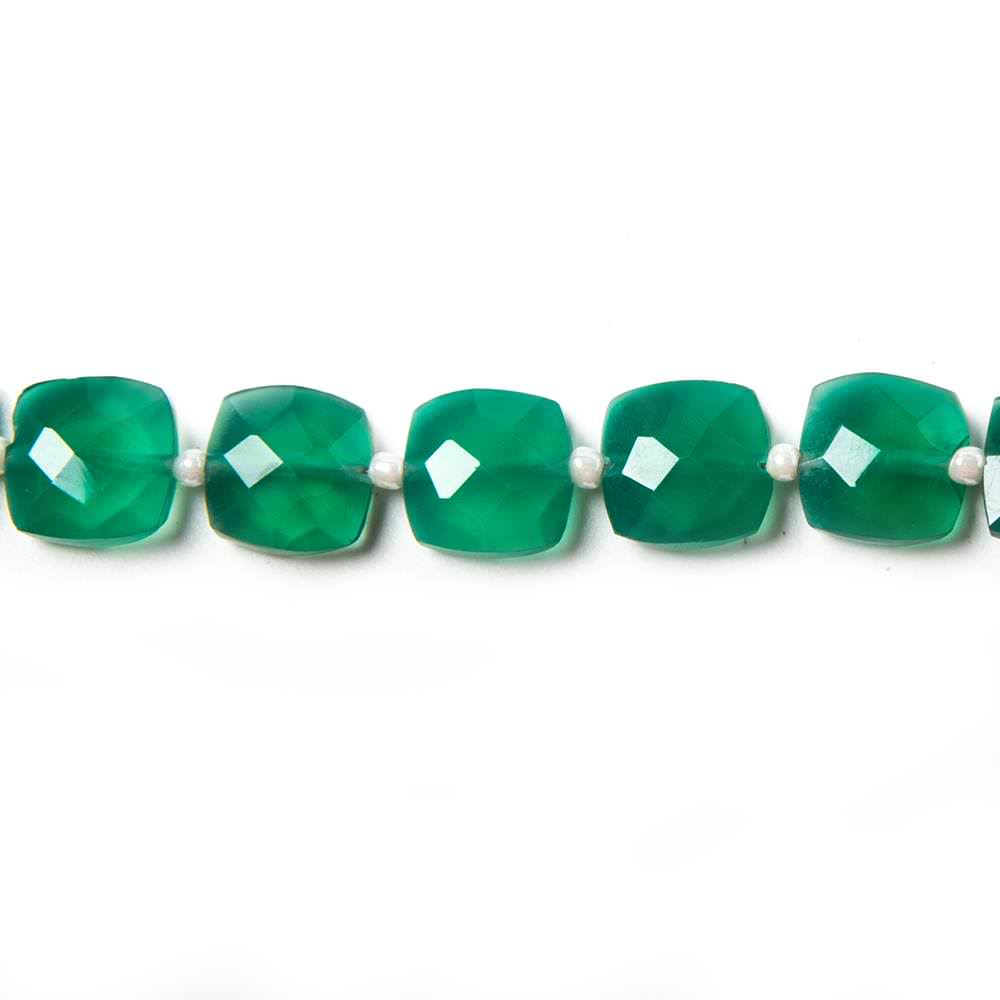 8mm Green Onyx faceted pillow beads 14 inch 36 pieces - Beadsofcambay.com