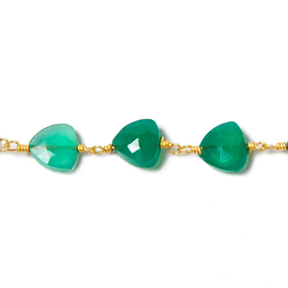 8mm Green Onyx triangle Gold plated Chain by the foot 22pcs - Beadsofcambay.com