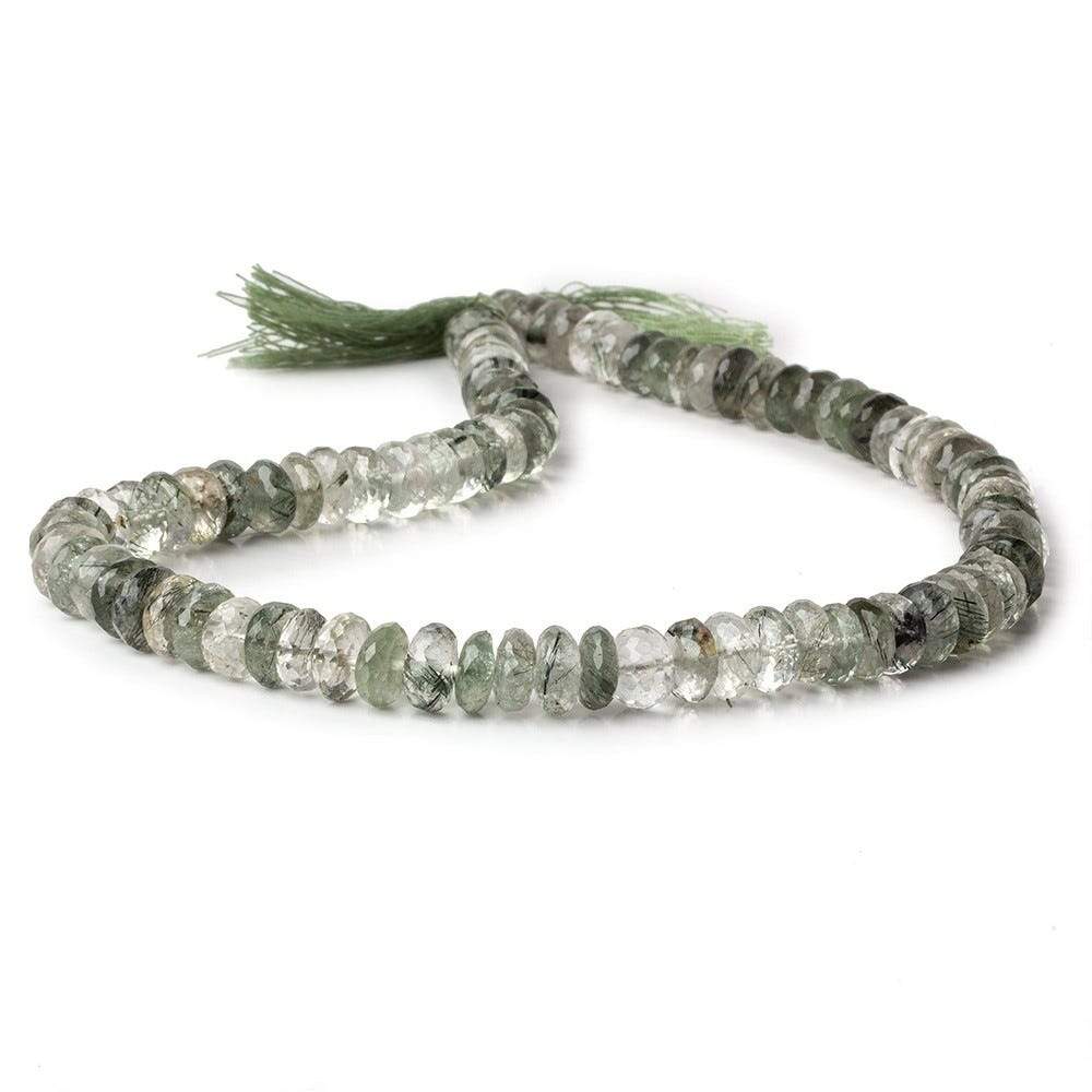 8mm Green Tourmalinated Quartz Faceted Rondelles 14 inch 92 beads - Beadsofcambay.com