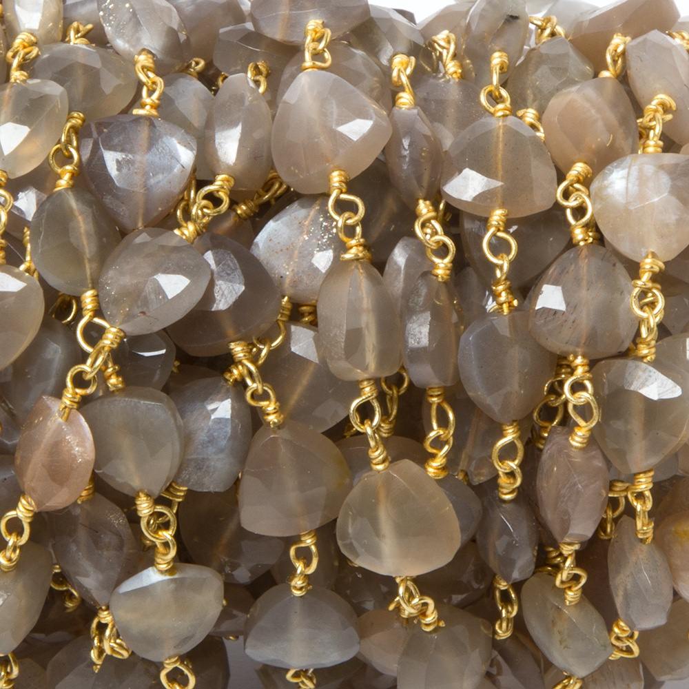 8mm Greige Moonstone triangle Gold plated Chain by the foot 22pcs - Beadsofcambay.com