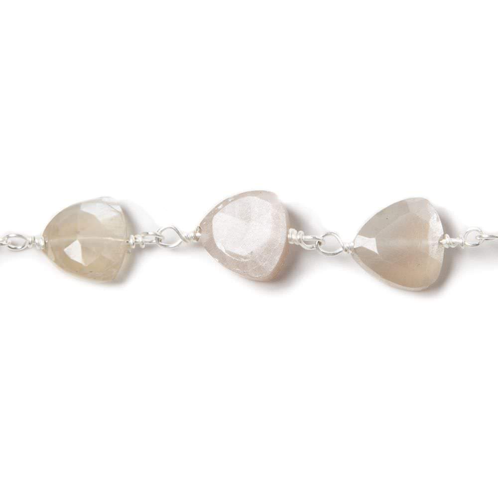 8mm Greige Moonstone triangle Silver plated Chain by the foot 22pcs - Beadsofcambay.com