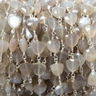 8mm Greige Moonstone triangle Silver plated Chain by the foot 22pcs - Beadsofcambay.com