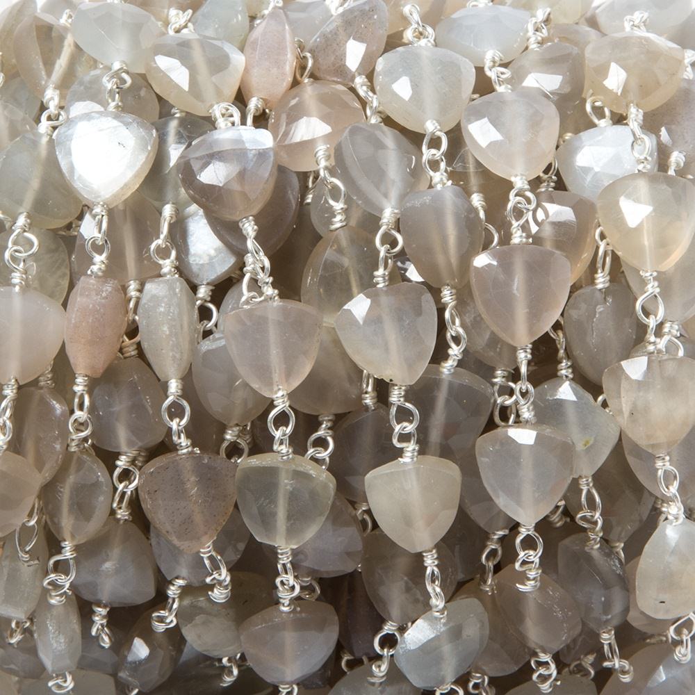 8mm Greige Moonstone triangle Silver plated Chain by the foot 22pcs - Beadsofcambay.com