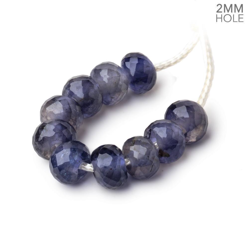8mm Iolite 2mm Large Hole Faceted Rondelle Bead Set of 10 - Beadsofcambay.com