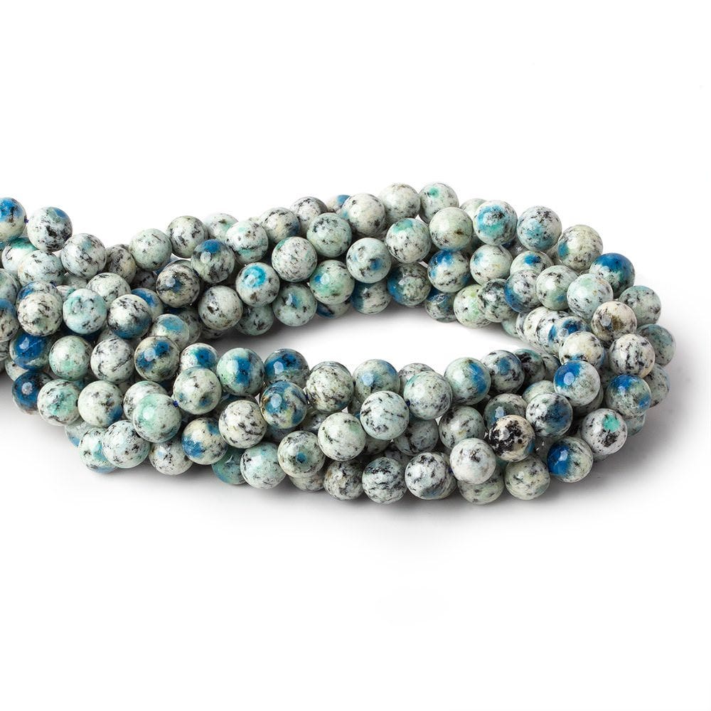 8mm K2 Azurite Granite "K2 Jasper" plain rounds 15 inch 47 beads - Beadsofcambay.com