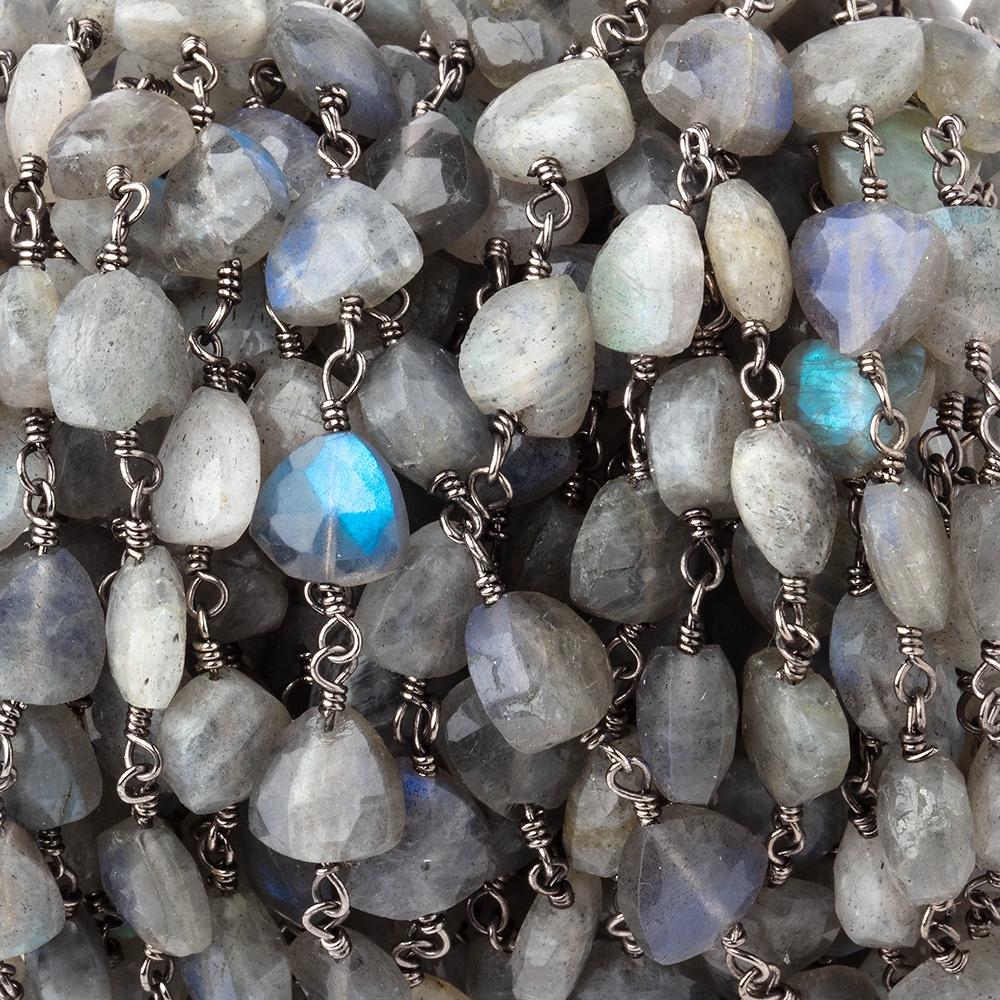 8mm Labradorite triangle Black Gold plated Chain by the foot 22 pieces - Beadsofcambay.com