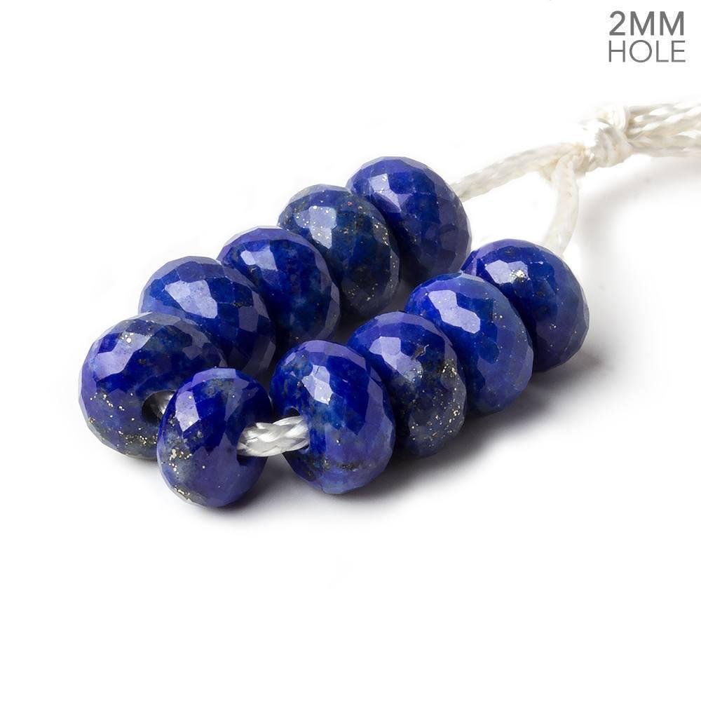 8mm Lapis Lazuli 2mm Large Hole Faceted Rondelle Bead Set of 10 - Beadsofcambay.com