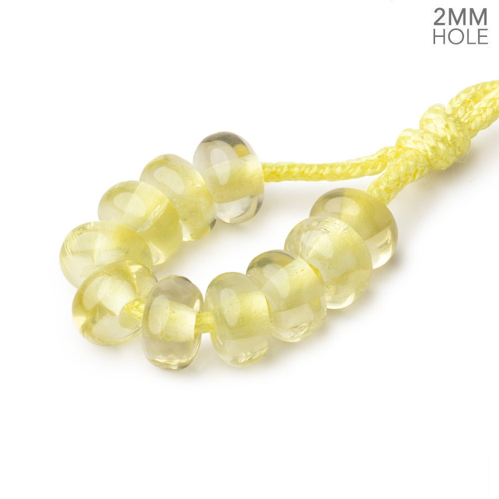 8mm Lemon Quartz 2mm Large Hole Plain Rondelle Set of 10 - Beadsofcambay.com