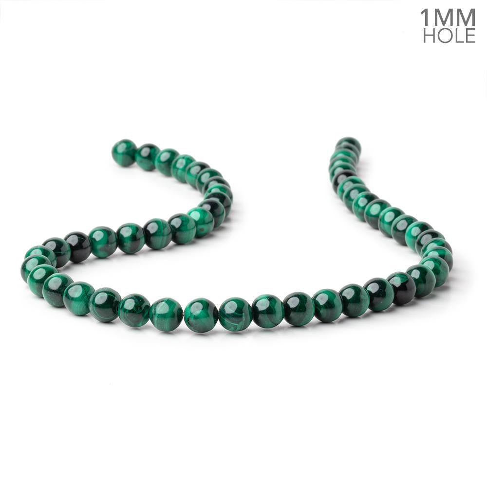 8mm Malachite Plain Round Beads 15.5 inch 51 pieces 1mm hole - Beadsofcambay.com