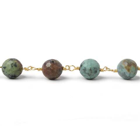 8mm Matte African Turquoise faceted round Gold plated Chain  - Beadsofcambay.com