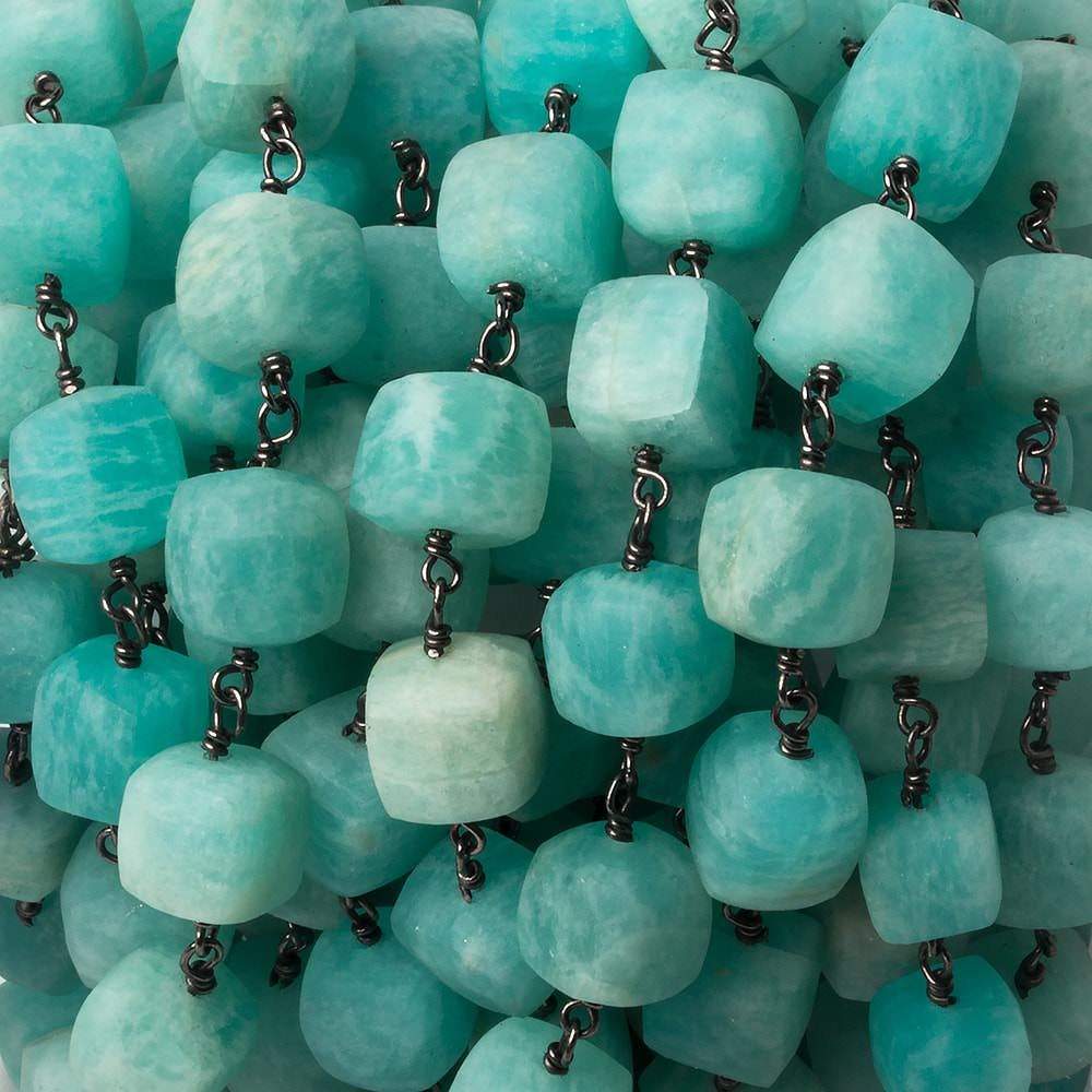 8mm Matte Amazonite cube Black Gold over .925 Silver Chain by the foot 21 beads - Beadsofcambay.com