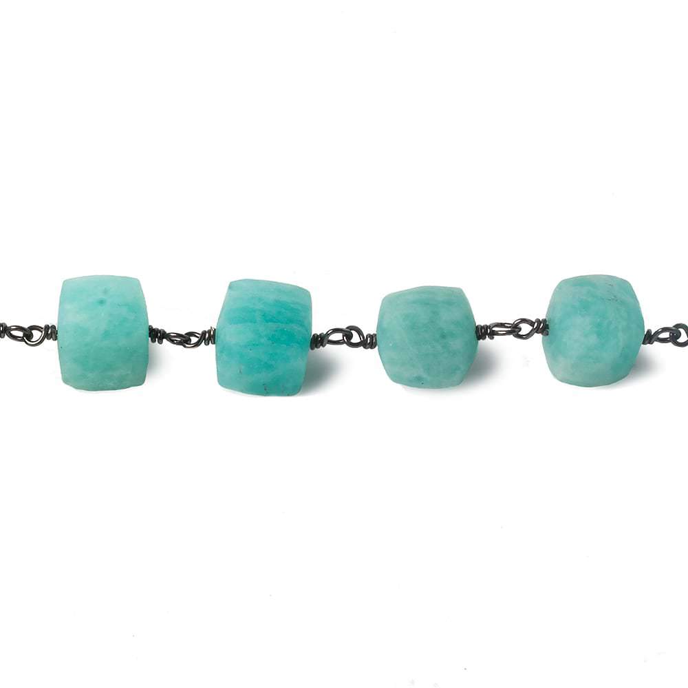 8mm Matte Amazonite cube Black Gold over .925 Silver Chain by the foot 21 beads - Beadsofcambay.com