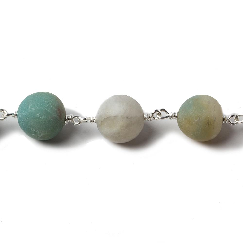 8mm Matte Amazonite plain round Silver Chain by the foot 23 pcs - Beadsofcambay.com