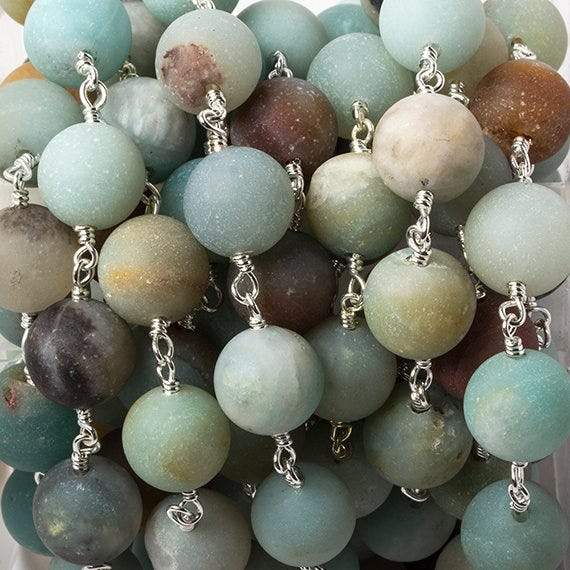 8mm Matte Amazonite plain round Silver Chain by the foot 23 pcs - Beadsofcambay.com