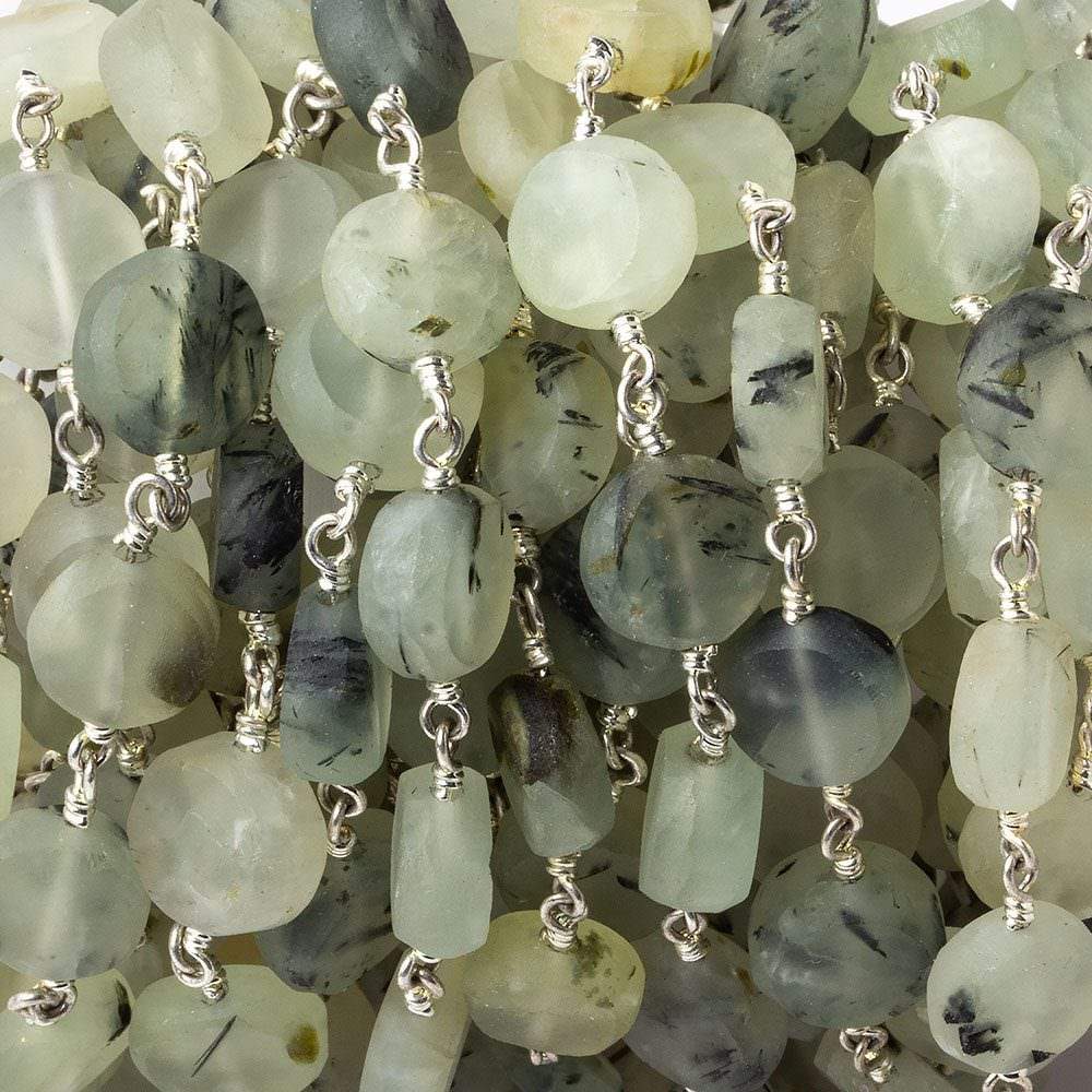 8mm Matte Dendritic Prehnite plain coin Silver plated Chain by the foot - Beadsofcambay.com