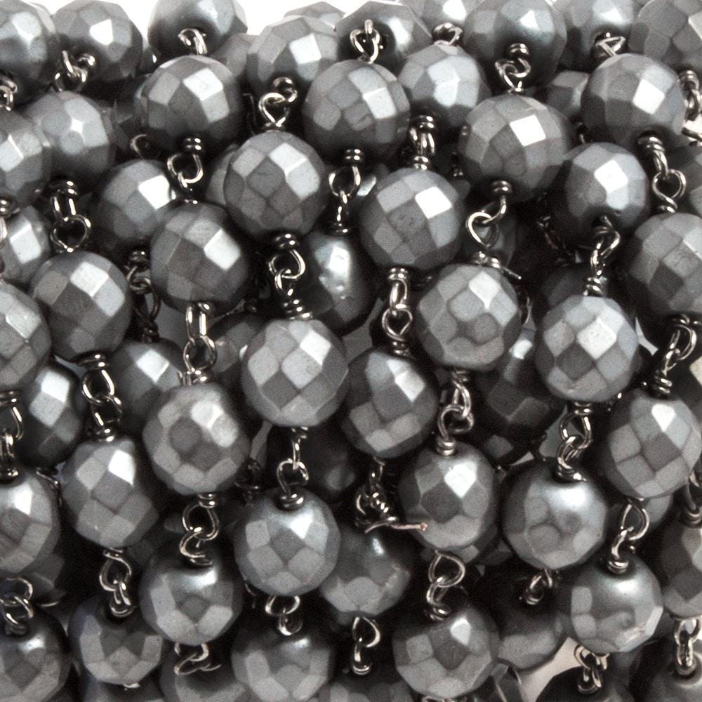 8mm Matte Hematite faceted round Black Gold Plated Chain by the foot 23 pcs - Beadsofcambay.com