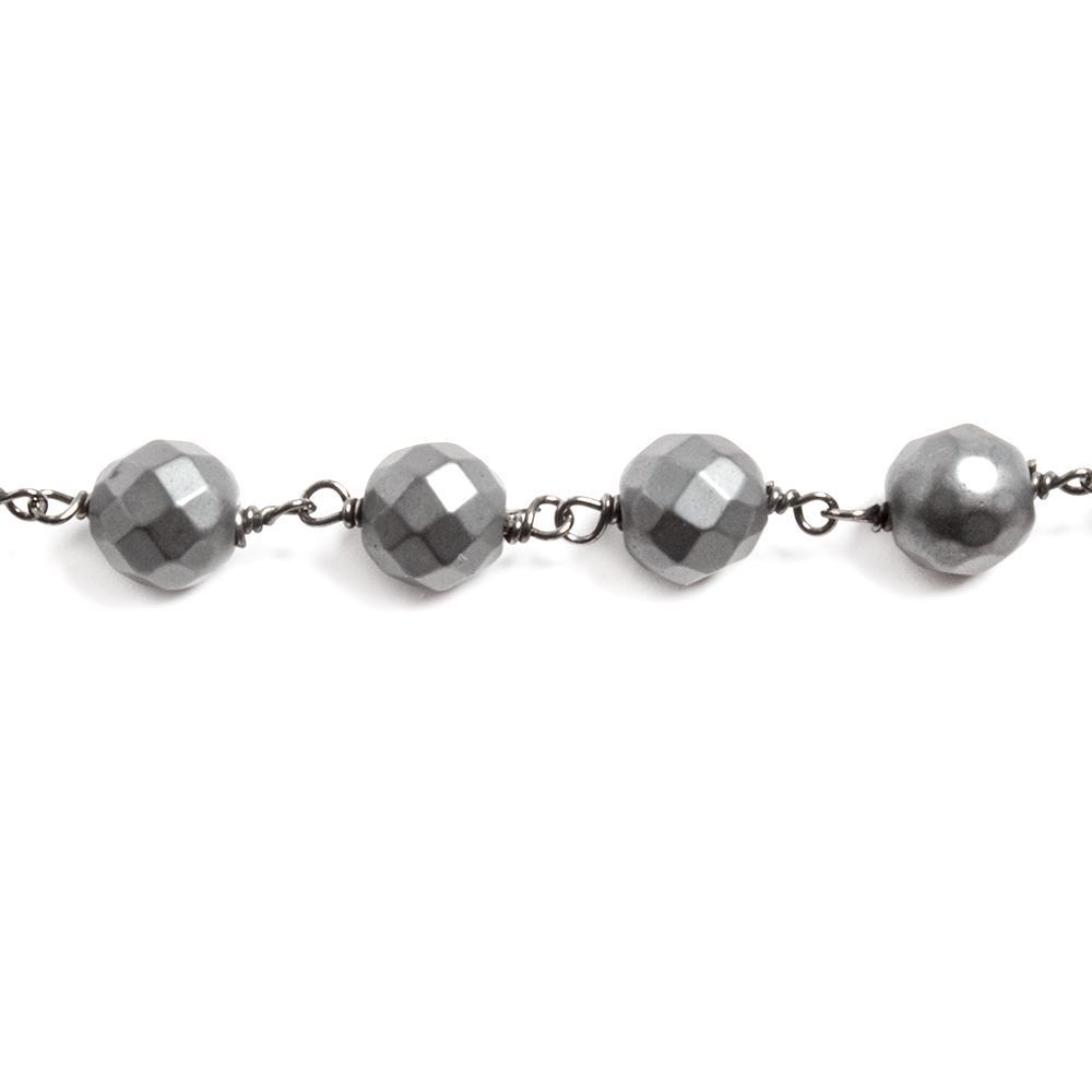 8mm Matte Hematite faceted round Black Gold Plated Chain by the foot 23 pcs - Beadsofcambay.com
