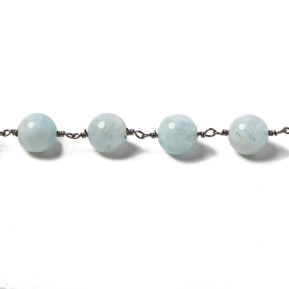 8mm Milky Aquamarine plain round Black Gold plated Chain by the foot 22 pcs - Beadsofcambay.com