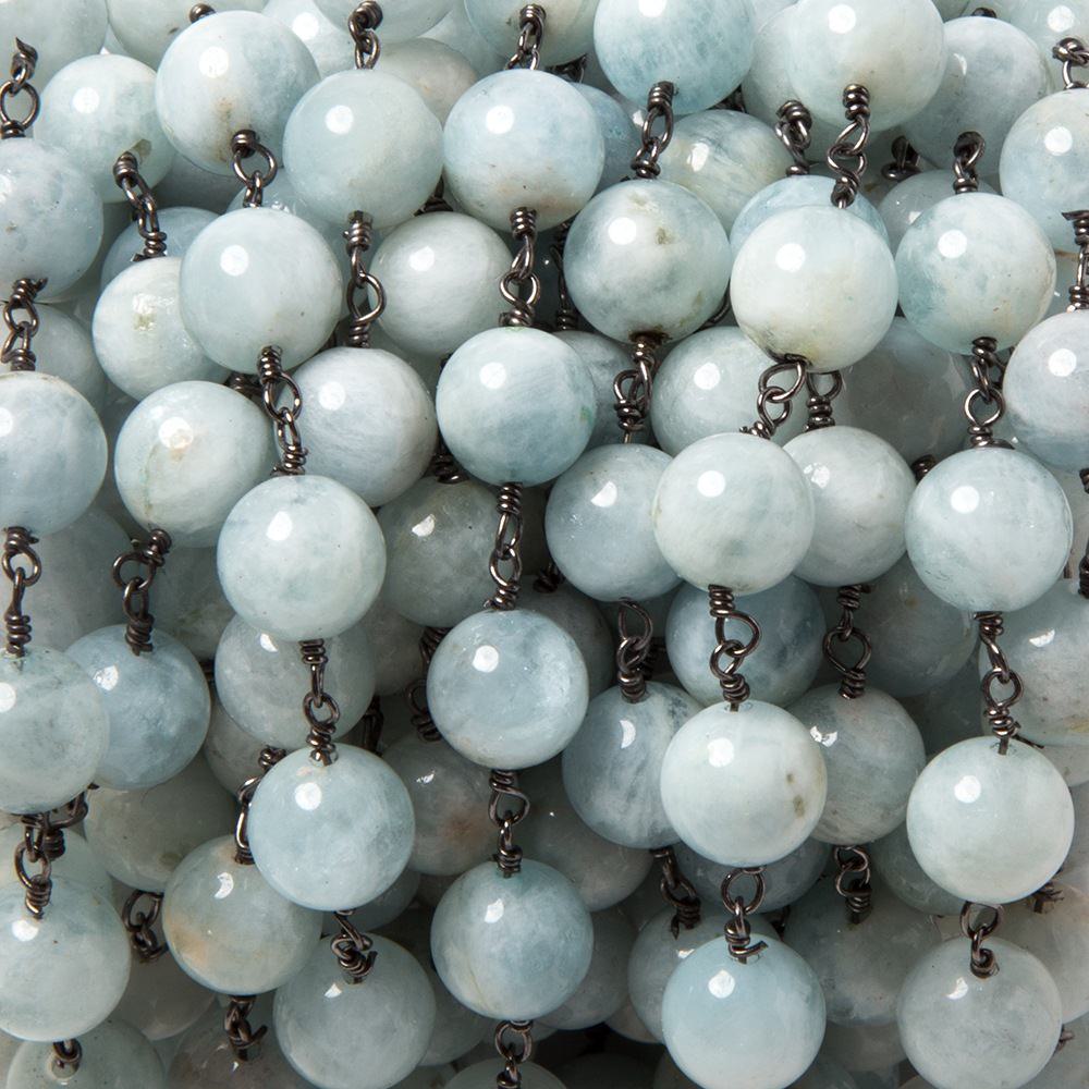 8mm Milky Aquamarine plain round Black Gold plated Chain by the foot 22 pcs - Beadsofcambay.com