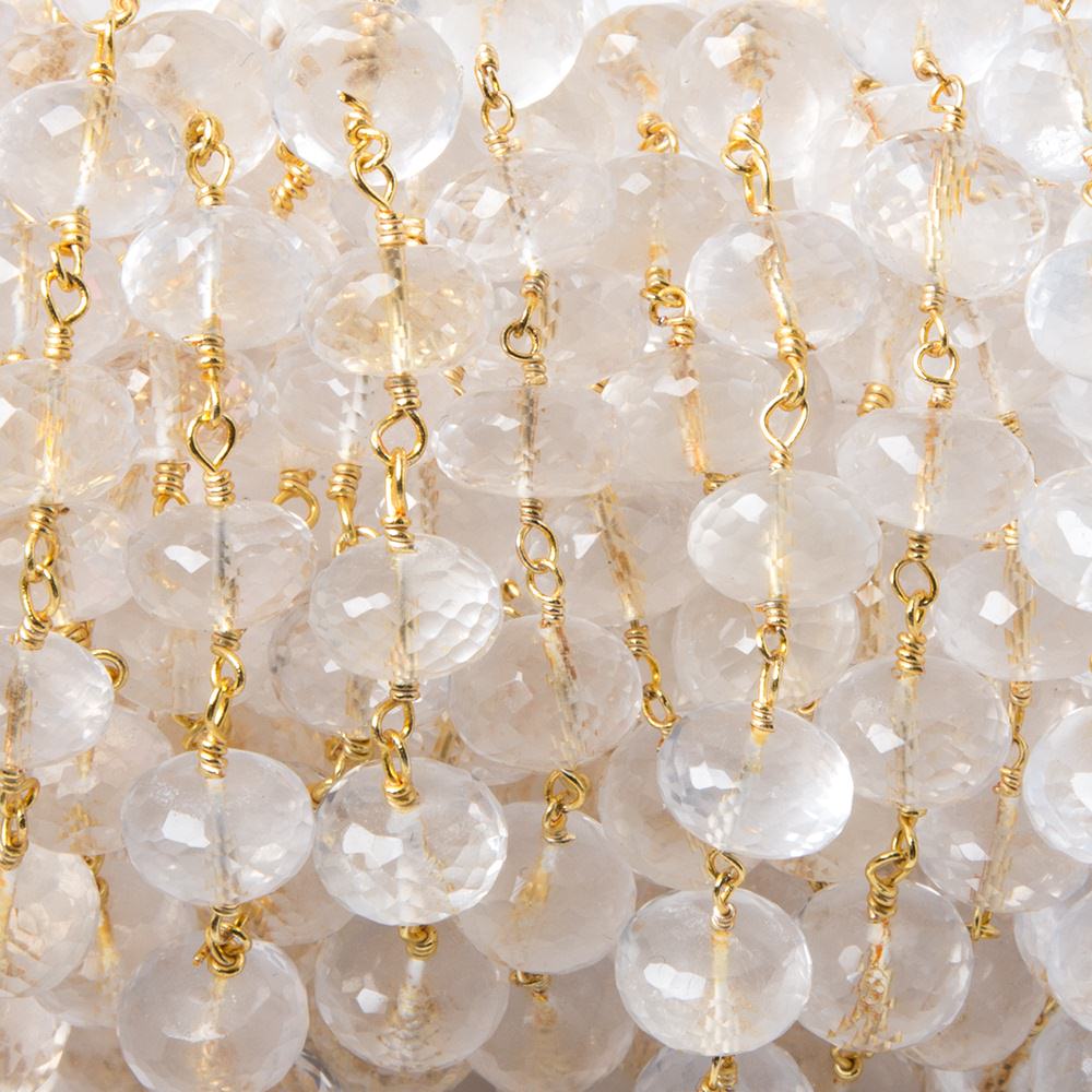8mm Milky Crystal Quartz rondelle Vermeil Chain by foot 30 pieces - Beadsofcambay.com
