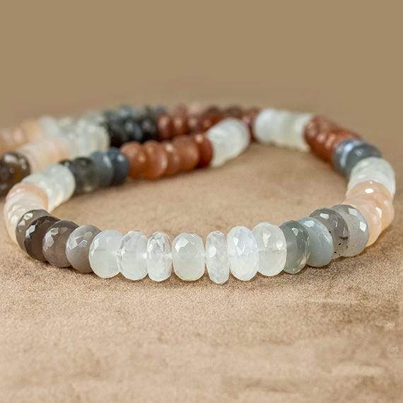 8mm Multi Color Moonstone Faceted Rondelle Beads 18 inch 107 beads - Beadsofcambay.com