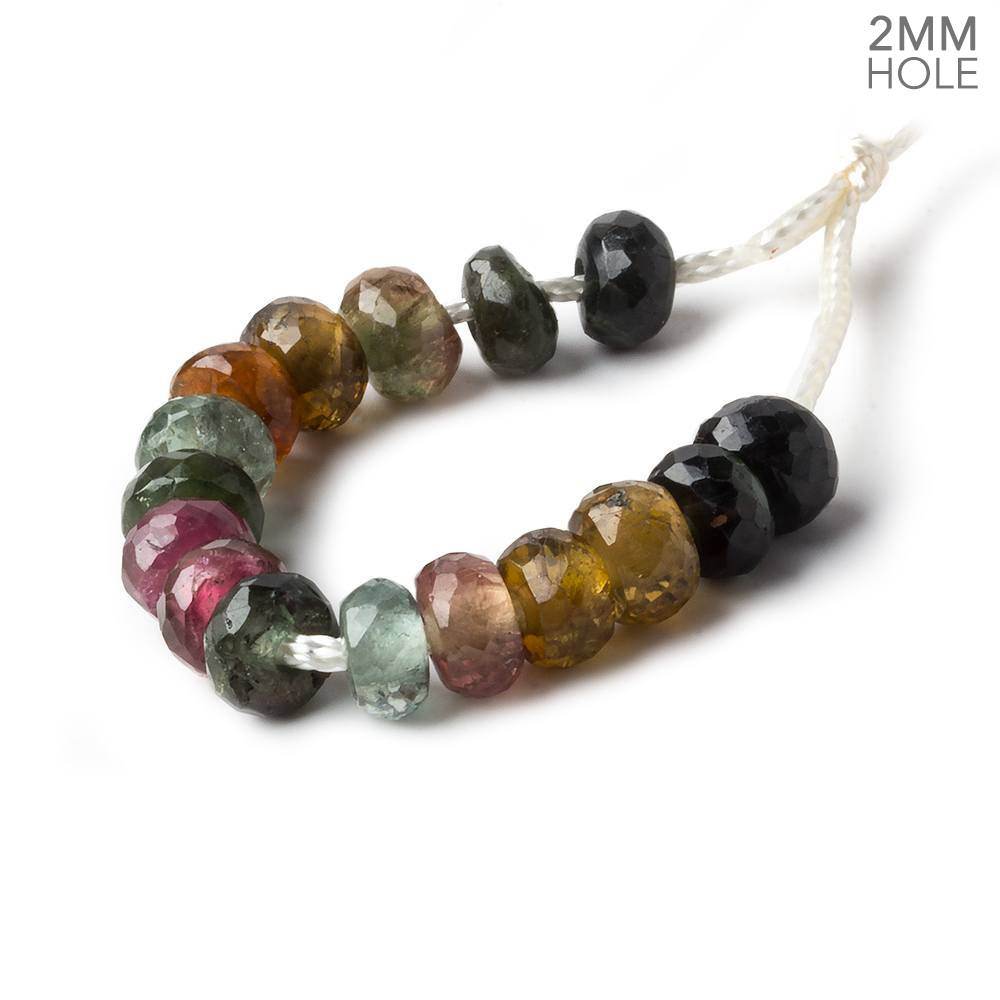 8mm Multi Color Tourmaline 2mm Large Hole Faceted Rondelle Bead Set of 16 - Beadsofcambay.com