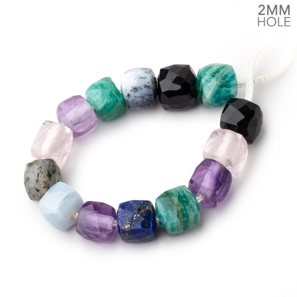 8mm Multi Gemstone 2mm Large Hole Faceted Cube Beads Set of 14 - Beadsofcambay.com
