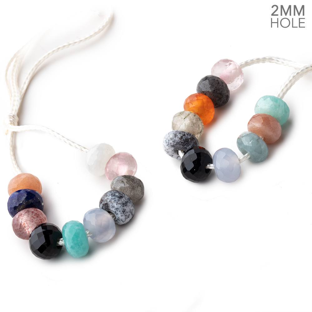 8mm Multi Gemstone 2mm Large Hole Faceted Rondelle Bead Set of 10 - Beadsofcambay.com