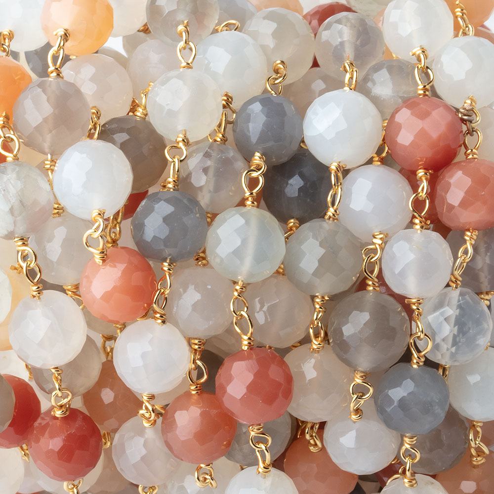 8mm Multi Moonstone Faceted Rounds on Vermeil Chain by the Foot 22 Beads - Beadsofcambay.com