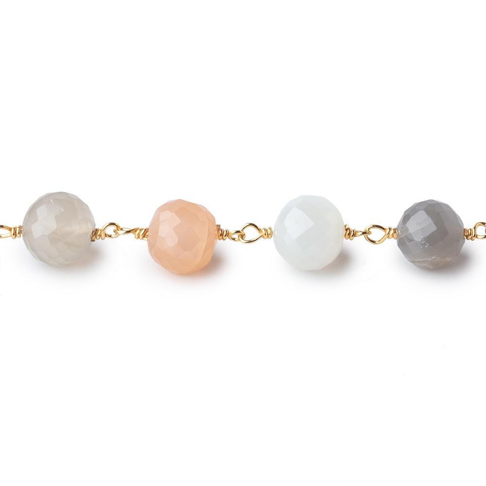 8mm Multi Moonstone Faceted Rounds on Vermeil Chain by the Foot 22 Beads - Beadsofcambay.com