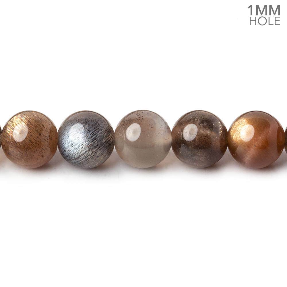 8mm Multi Moonstone plain round beads 16 inch 50 beads AAA 1mm large hole - Beadsofcambay.com