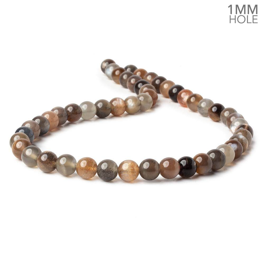 8mm Multi Moonstone plain round beads 16 inch 50 beads AAA 1mm large hole - Beadsofcambay.com