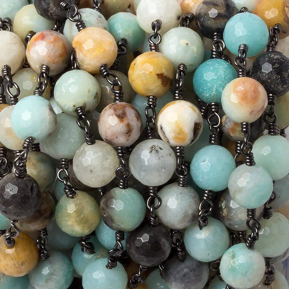 8mm MultiColor Amazonite faceted round Black Gold chain by the foot 23 pcs - Beadsofcambay.com