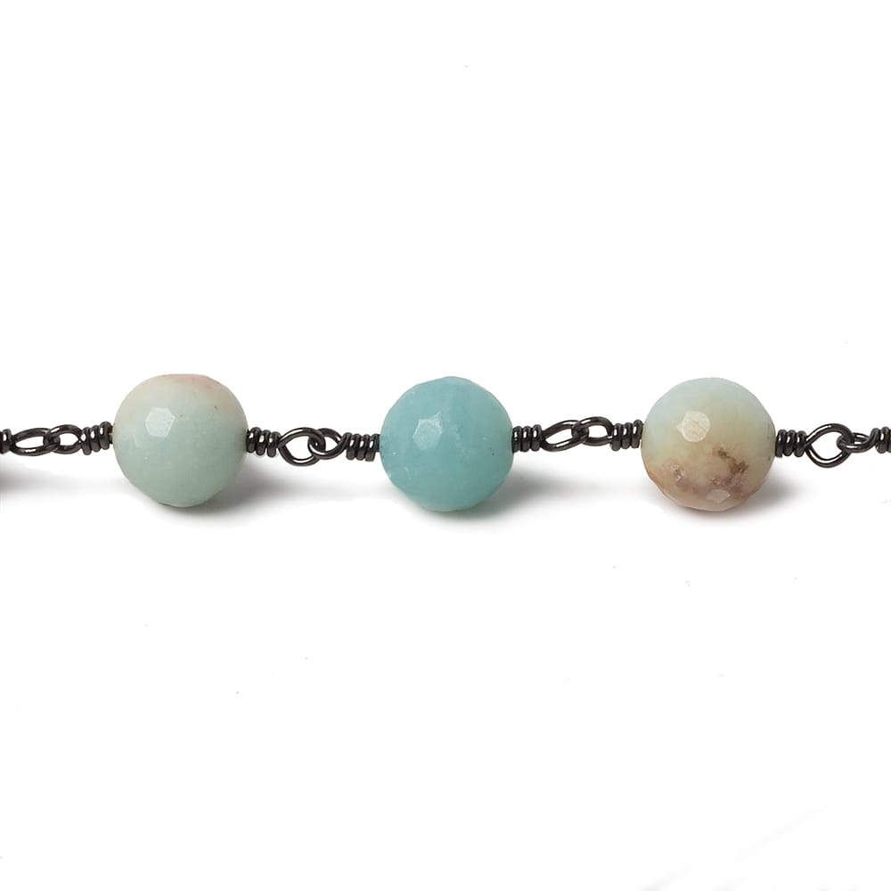 8mm MultiColor Amazonite faceted round Black Gold chain by the foot 23 pcs - Beadsofcambay.com