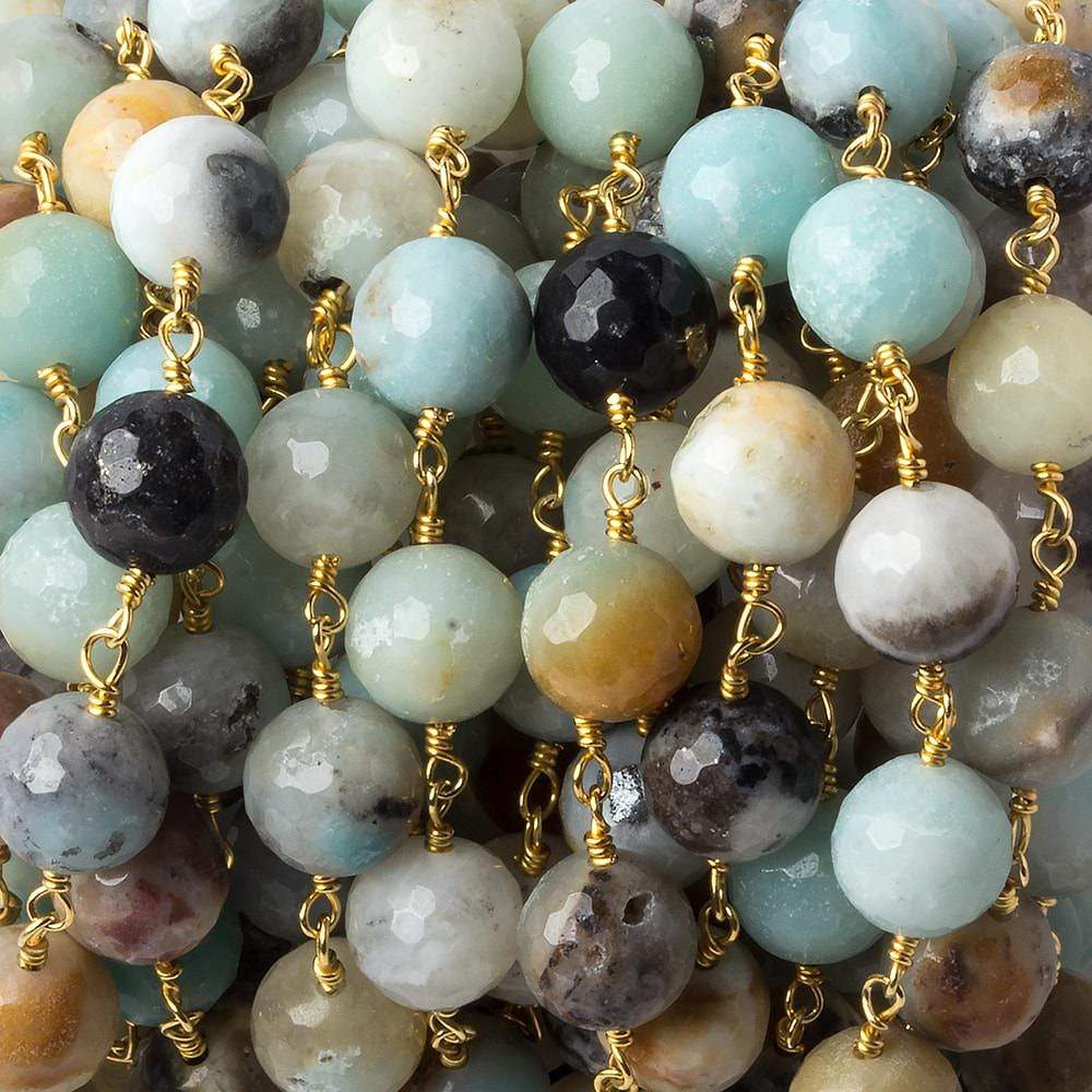 8mm MultiColor Amazonite faceted round Gold Chain by the foot 21 beads - Beadsofcambay.com