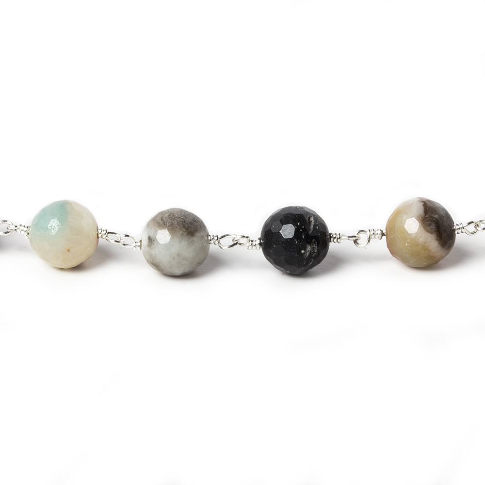 8mm MultiColor Amazonite faceted round Silver chain by the foot 23 pcs - Beadsofcambay.com
