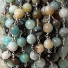 8mm MultiColor Amazonite faceted round Silver chain by the foot 23 pcs - Beadsofcambay.com